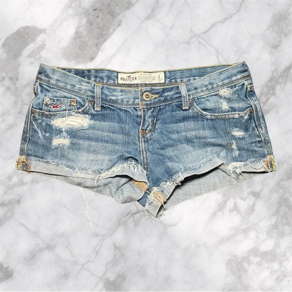 Vintage‎ 2000s Hollister Y2K Low Rise Distressed Denim Cutoff Shorts Womens 1